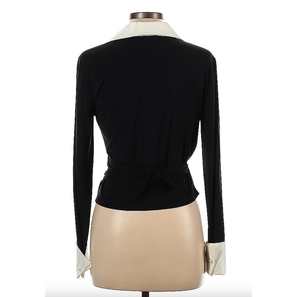 Lafayette 148 New York Black Wrap Blouse with White Collar - Picture 12 of 12